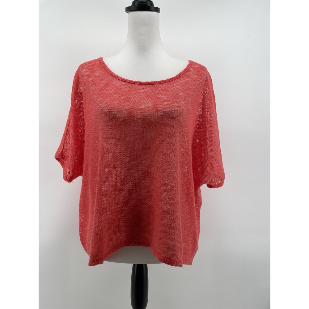 H.I.P Open Weave Artsy Top Women's Large Peachy Melon Beachy Resortwear Boutique
